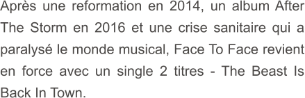 Après une reformation en 2014, un album After The Storm en 2016 et une crise sanitaire qui a paralysé le monde musical, Face To Face revient en force avec un single 2 titres - The Beast Is Back In Town.